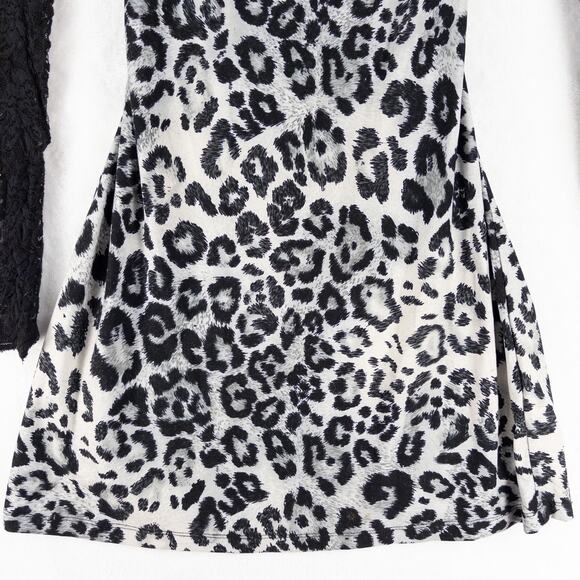 VENUS Y2K Dress S Leopard Lace Animal Print Long Sleeve Chain Tie Sheer Stretch - Picture 3 of 10